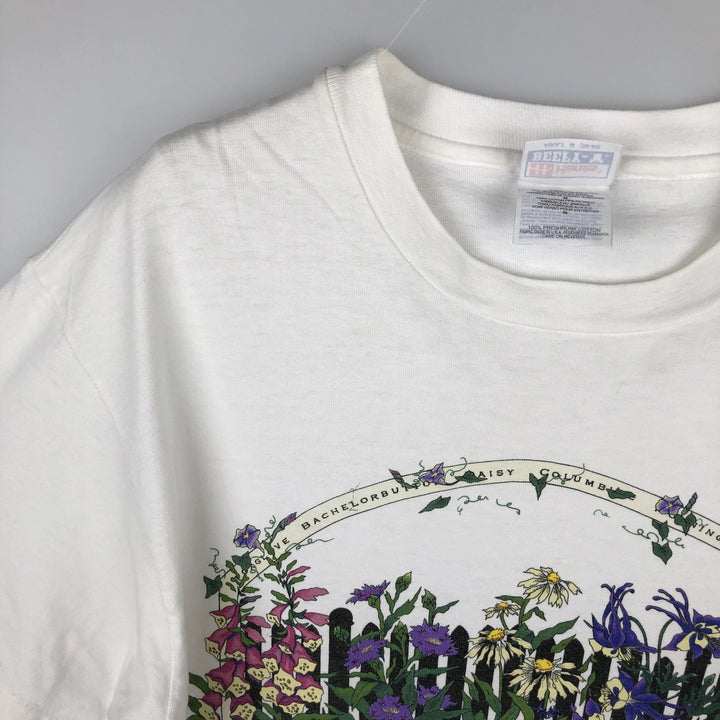 90'S Hanes BEEFY-T Floral Print T-Shirt, Women's Size M (approx.), Vintage cotton white type Vintage Second Hand