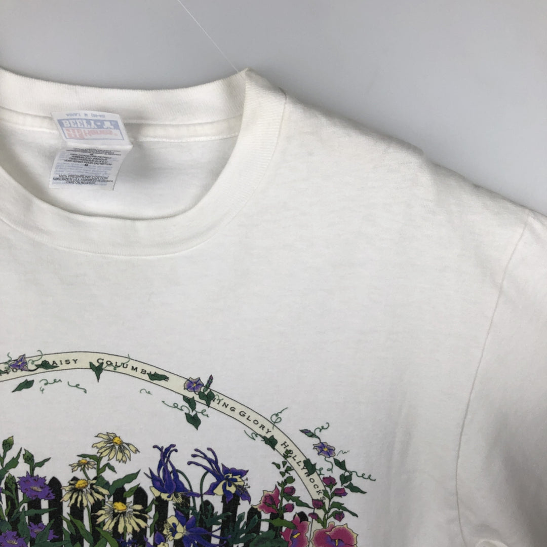 90'S Hanes BEEFY-T Floral Print T-Shirt, Women's Size M (approx.), Vintage cotton white type Vintage Second Hand