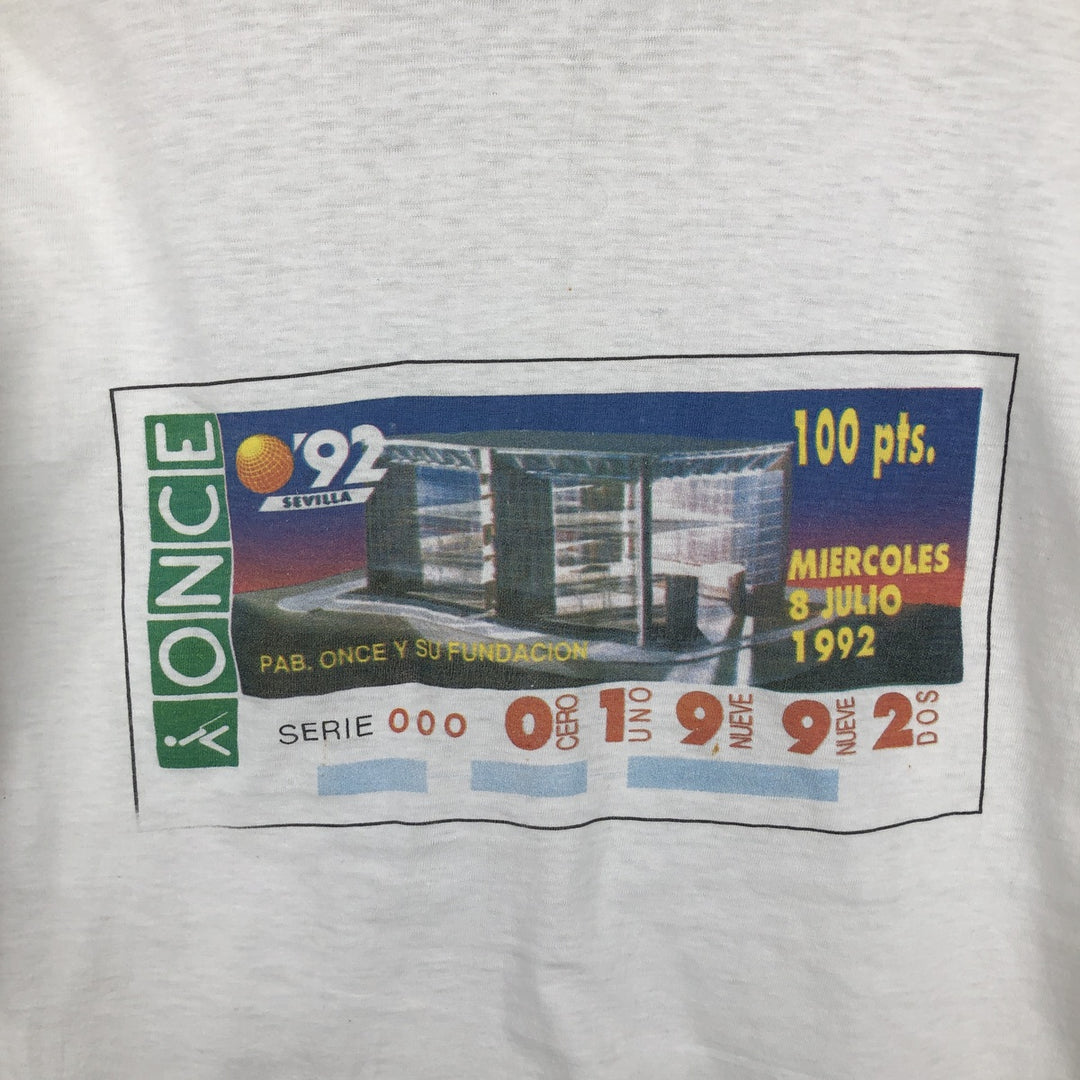 1990'S Seville World Expo Spanish Association for the Blind ONCE Print T-Shirt Women's Size L (approx.) Vintage unclear white type Vintage Second Hand