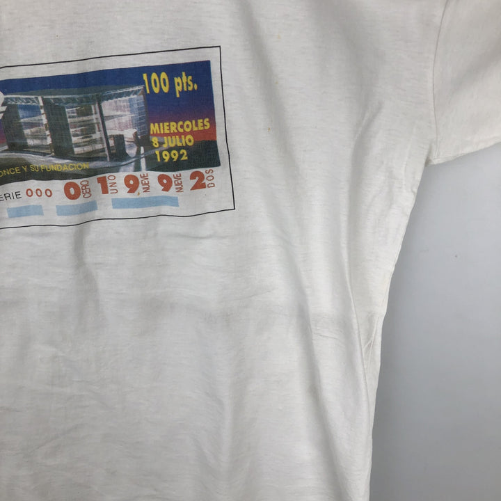 1990'S Seville World Expo Spanish Association for the Blind ONCE Print T-Shirt Women's Size L (approx.) Vintage unclear white type Vintage Second Hand