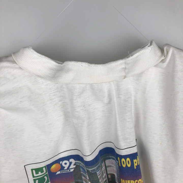 1990'S Seville World Expo Spanish Association for the Blind ONCE Print T-Shirt Women's Size L (approx.) Vintage unclear white type Vintage Second Hand