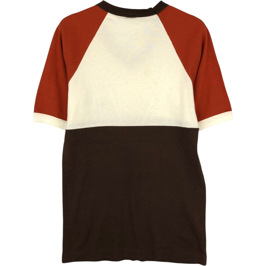 V-neck printed t-shirt, made in USA, women's size M equivalent, vintage. polyester ivory Vintage Second Hand