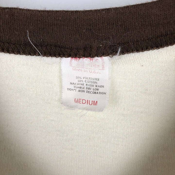V-neck printed t-shirt, made in USA, women's size M equivalent, vintage. polyester ivory Vintage Second Hand