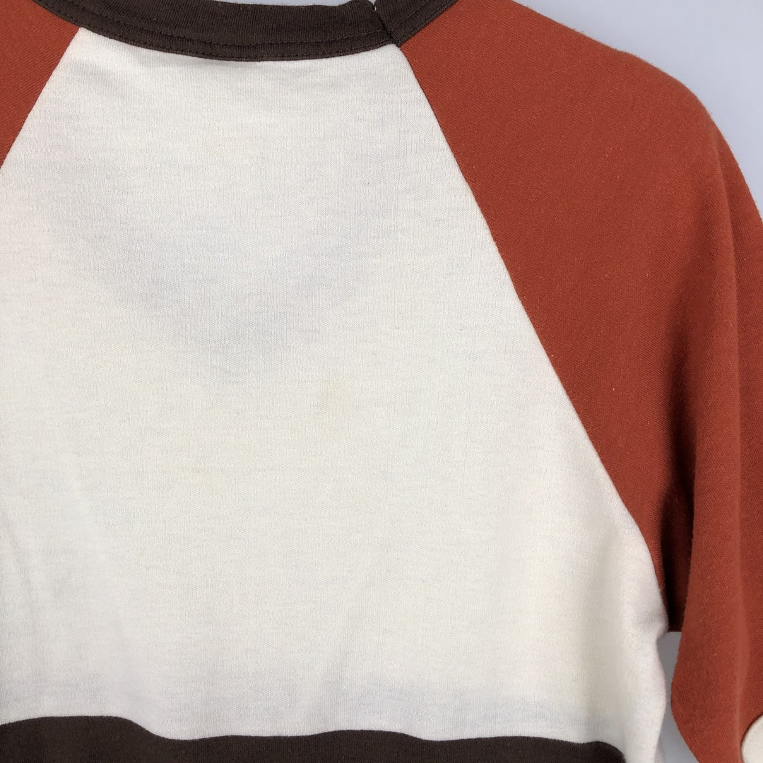 V-neck printed t-shirt, made in USA, women's size M equivalent, vintage. polyester ivory Vintage Second Hand