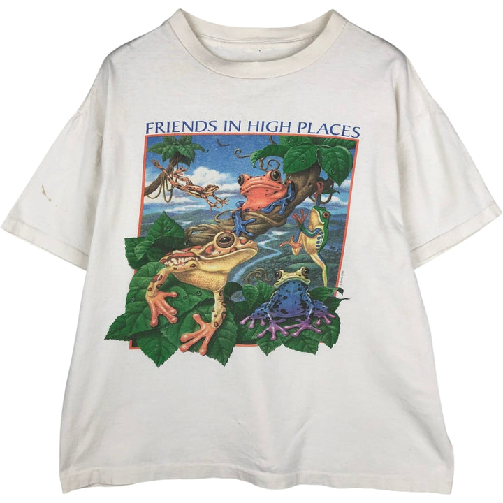 Frog Pattern Animal T-Shirt, Men's XL (approx.), Vintage unclear white type Vintage Second Hand