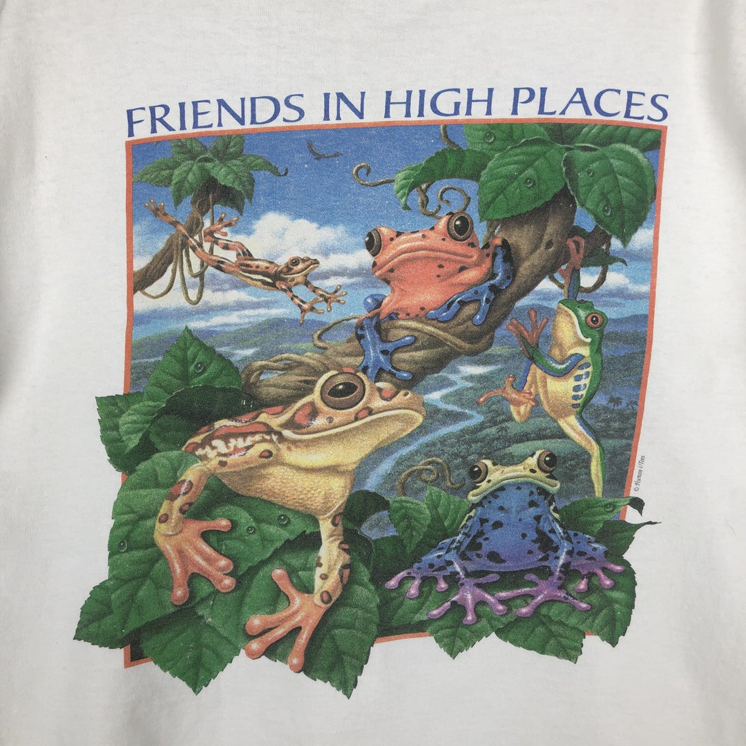 Frog Pattern Animal T-Shirt, Men's XL (approx.), Vintage unclear white type Vintage Second Hand