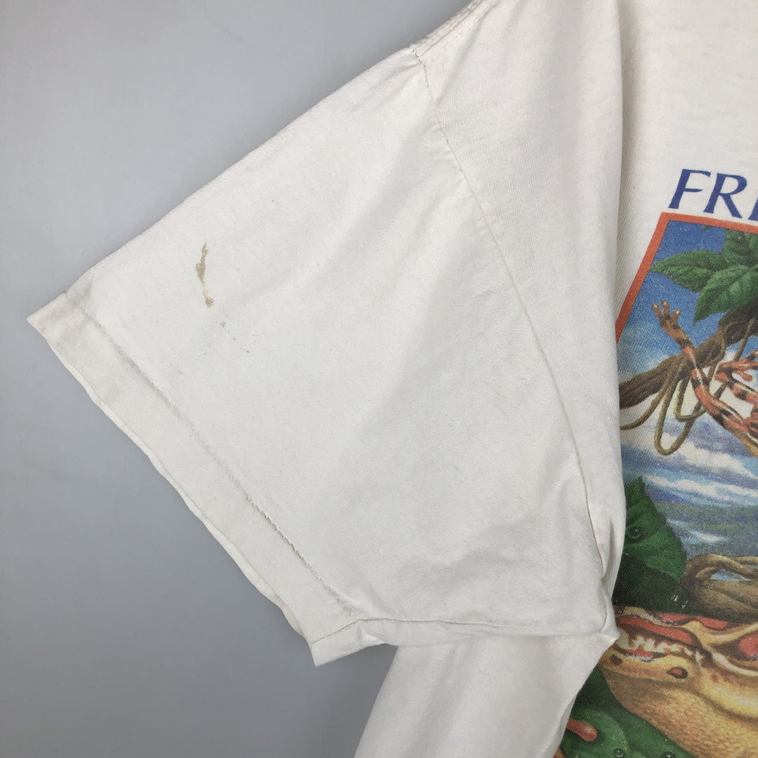 Frog Pattern Animal T-Shirt, Men's XL (approx.), Vintage unclear white type Vintage Second Hand