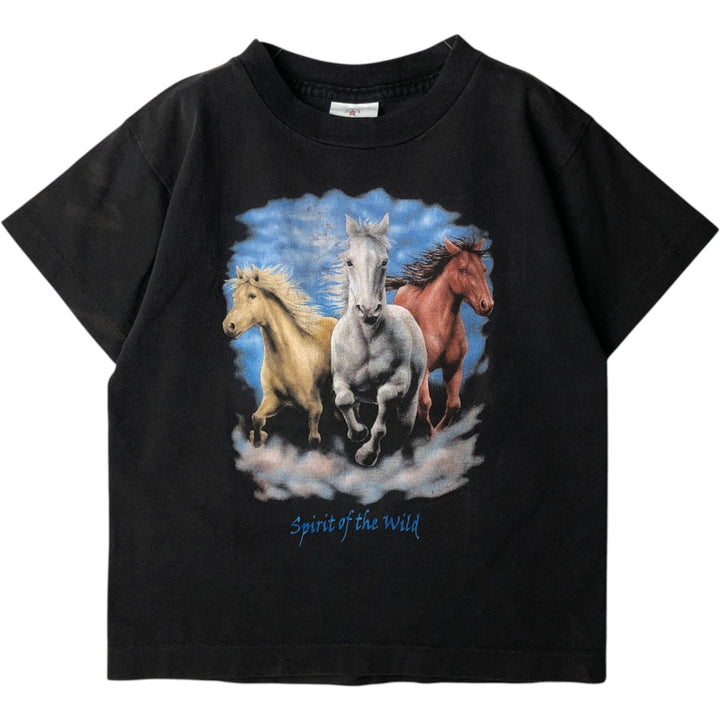 90'S ALORE Horse Print Animal T-Shirt, Made in USA, Women's Size S (Equivalent), Vintage cotton black type Vintage Second Hand