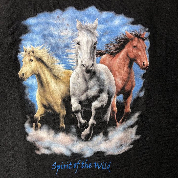 90'S ALORE Horse Print Animal T-Shirt, Made in USA, Women's Size S (Equivalent), Vintage cotton black type Vintage Second Hand