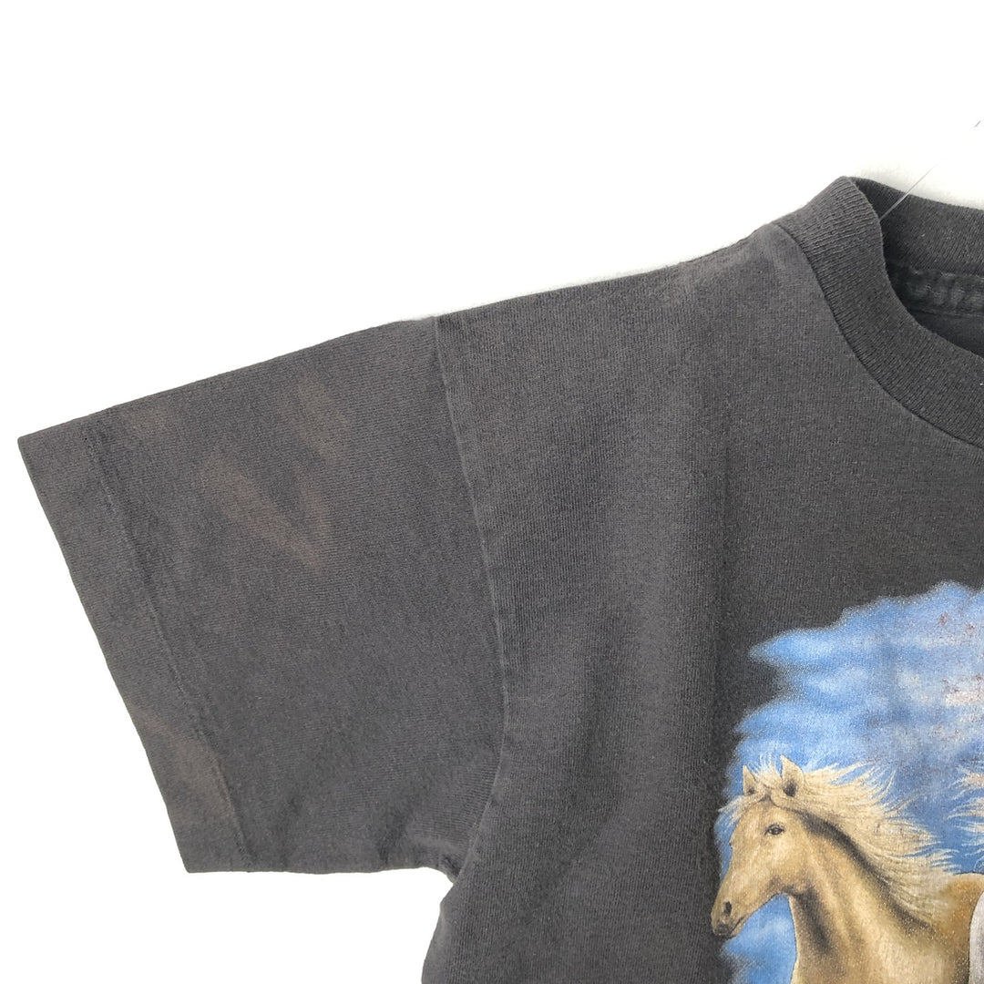 90'S ALORE Horse Print Animal T-Shirt, Made in USA, Women's Size S (Equivalent), Vintage cotton black type Vintage Second Hand