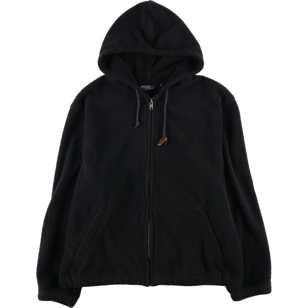 1990'S Ralph Lauren POLO by Ralph Lauren Fleece Full-Zip Hoodie, Made in USA, Men's Size L (approx.), Vintage polyester black type Vintage Second Hand