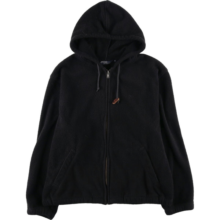 1990'S Ralph Lauren POLO by Ralph Lauren Fleece Full-Zip Hoodie, Made in USA, Men's Size L (approx.), Vintage polyester black type Vintage Second Hand
