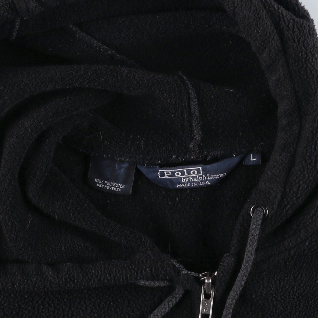 1990'S Ralph Lauren POLO by Ralph Lauren Fleece Full-Zip Hoodie, Made in USA, Men's Size L (approx.), Vintage polyester black type Vintage Second Hand