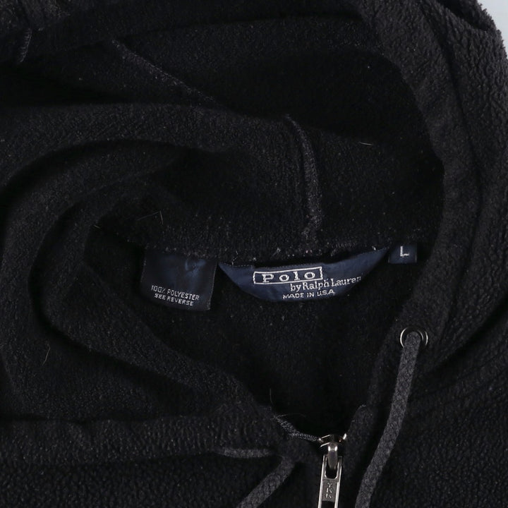 1990'S Ralph Lauren POLO by Ralph Lauren Fleece Full-Zip Hoodie, Made in USA, Men's Size L (approx.), Vintage polyester black type Vintage Second Hand