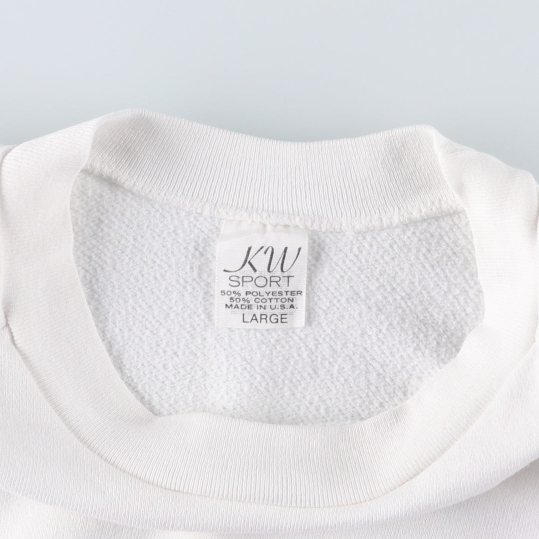 KW SPORT Printed Sweatshirt, Made in USA, Men's Size L (Equivalent), Vintage polyester white type Vintage Second Hand
