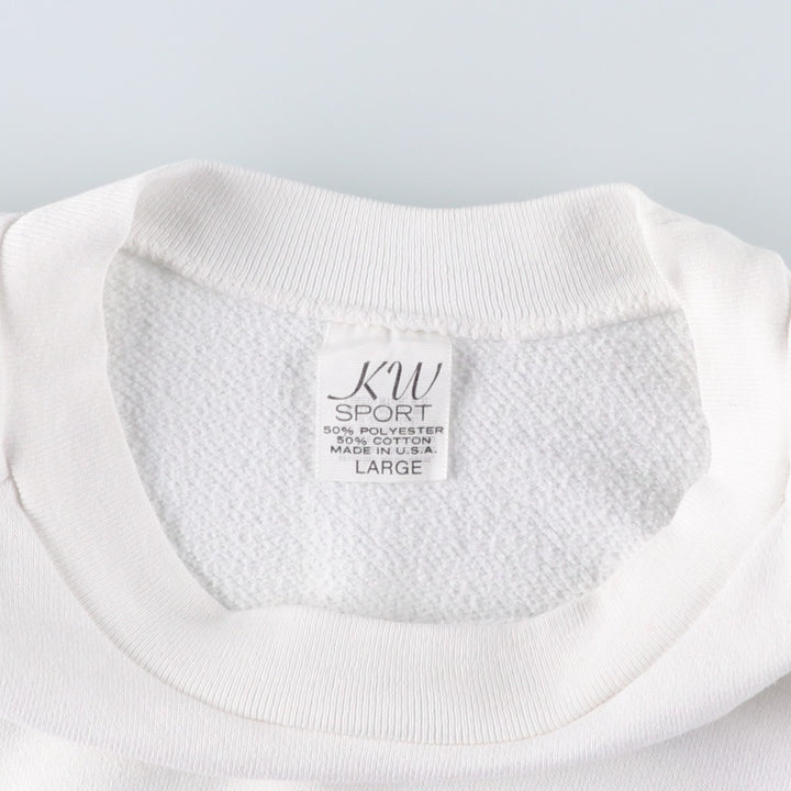 KW SPORT Printed Sweatshirt, Made in USA, Men's Size L (Equivalent), Vintage polyester white type Vintage Second Hand
