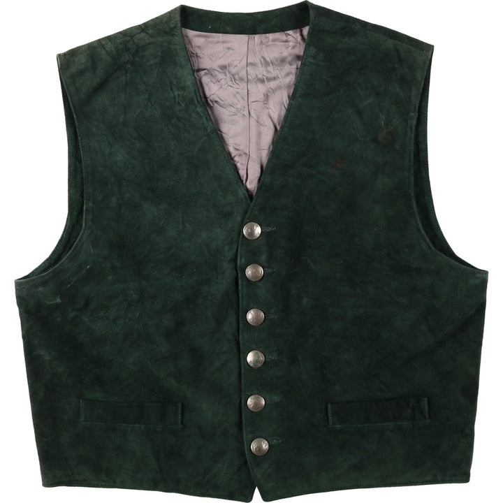 ROOTS Suede Leather Vest, Made in Canada, Men's XL (approx.) Suede leather green type Vintage Second Hand