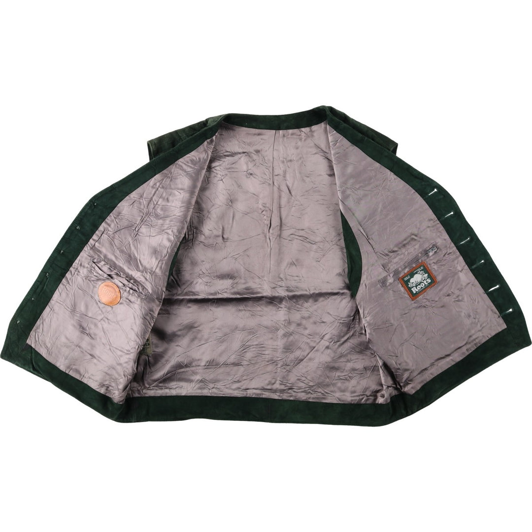 ROOTS Suede Leather Vest, Made in Canada, Men's XL (approx.) Suede leather green type Vintage Second Hand