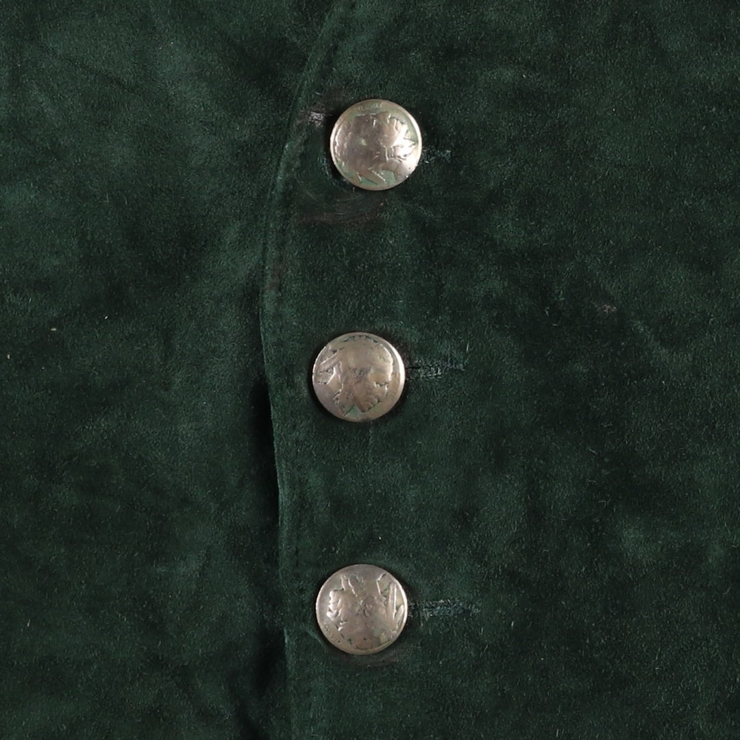 ROOTS Suede Leather Vest, Made in Canada, Men's XL (approx.) Suede leather green type Vintage Second Hand