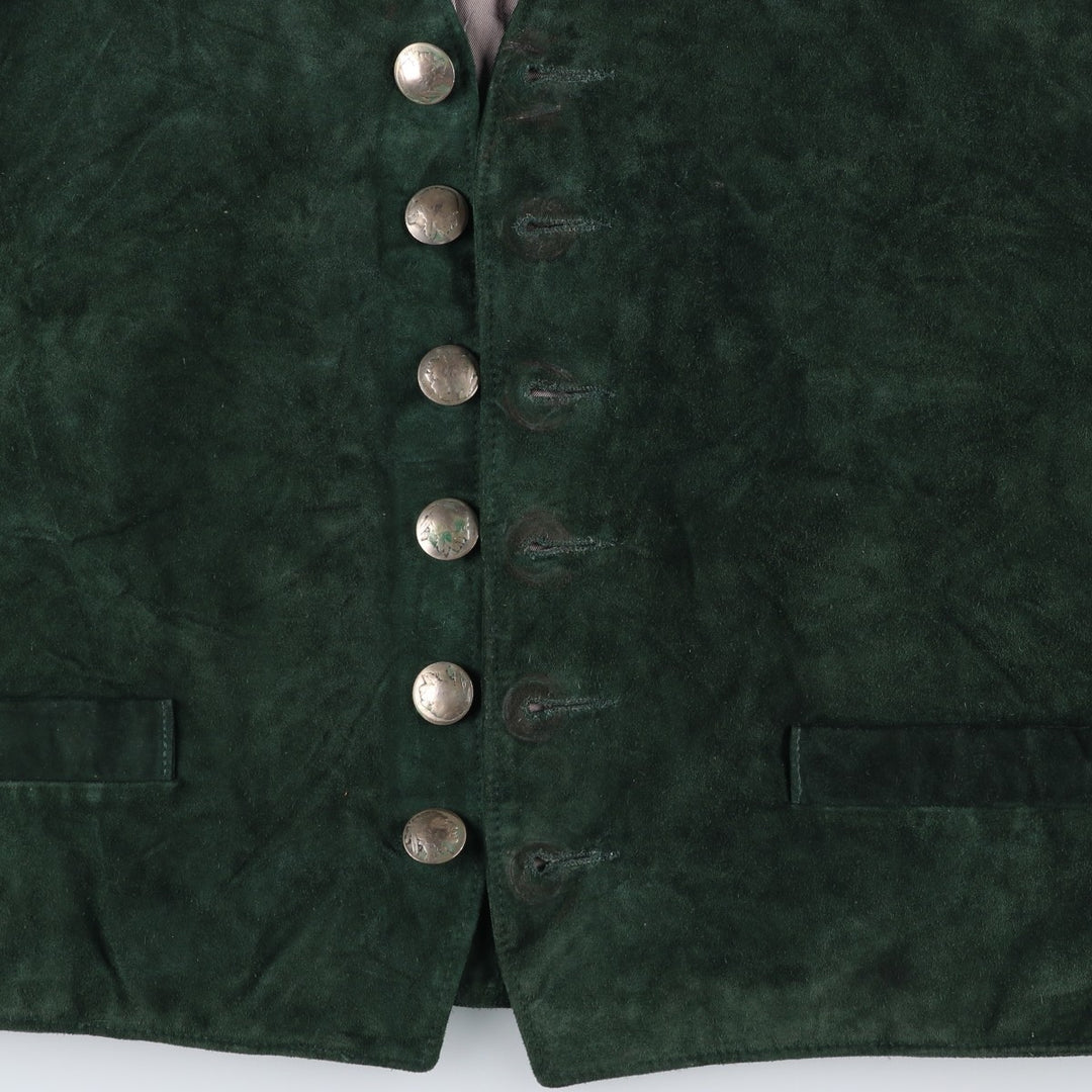 ROOTS Suede Leather Vest, Made in Canada, Men's XL (approx.) Suede leather green type Vintage Second Hand