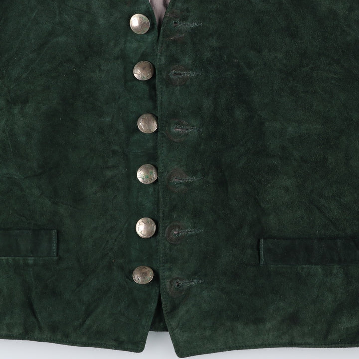 ROOTS Suede Leather Vest, Made in Canada, Men's XL (approx.) Suede leather green type Vintage Second Hand