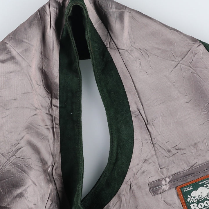 ROOTS Suede Leather Vest, Made in Canada, Men's XL (approx.) Suede leather green type Vintage Second Hand