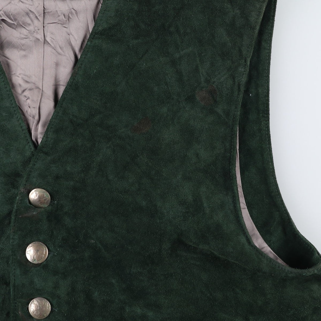 ROOTS Suede Leather Vest, Made in Canada, Men's XL (approx.) Suede leather green type Vintage Second Hand