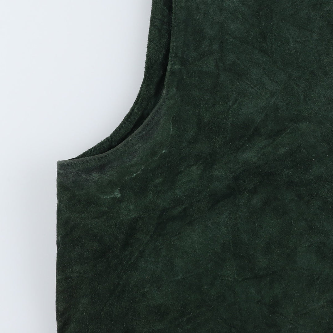 ROOTS Suede Leather Vest, Made in Canada, Men's XL (approx.) Suede leather green type Vintage Second Hand