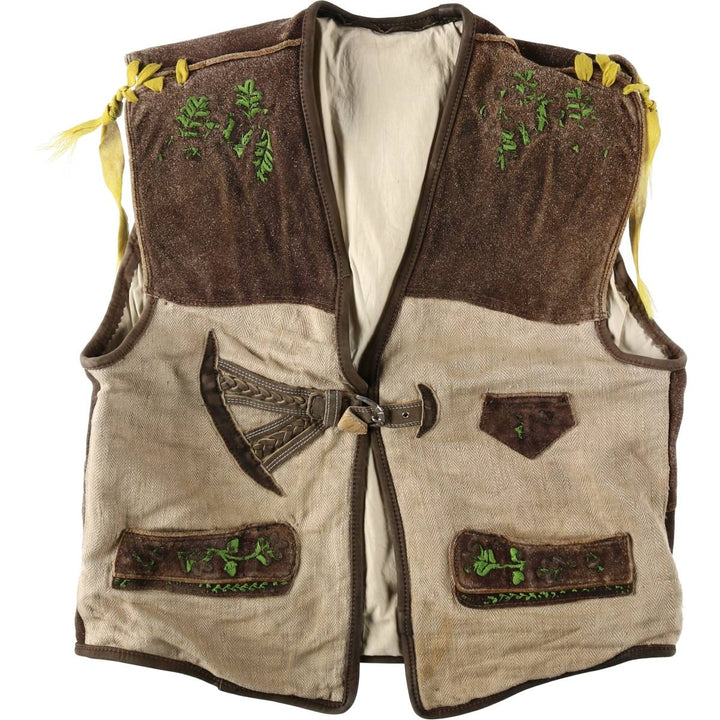 Herringbone Lace-Up Leather Vest, Men's Size L (approx.) unclear brown type Vintage Second Hand