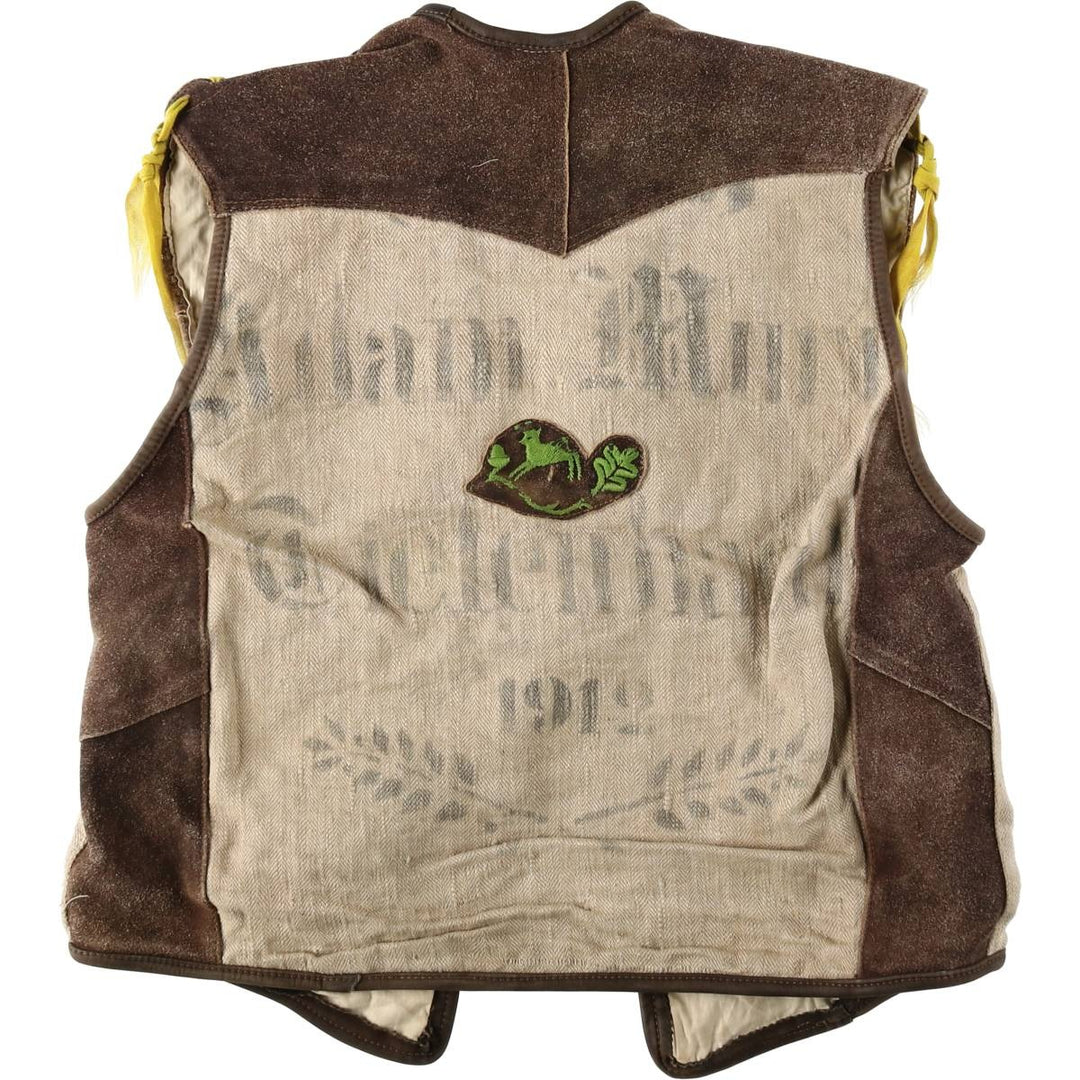 Herringbone Lace-Up Leather Vest, Men's Size L (approx.) unclear brown type Vintage Second Hand
