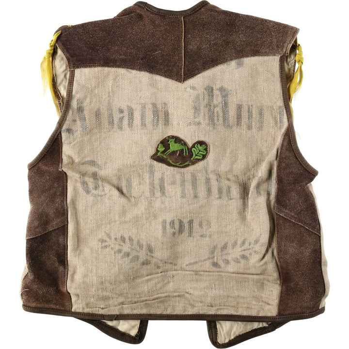 Herringbone Lace-Up Leather Vest, Men's Size L (approx.) unclear brown type Vintage Second Hand