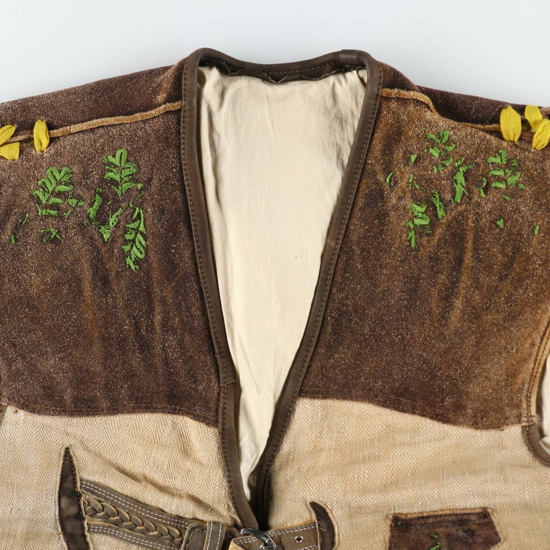 Herringbone Lace-Up Leather Vest, Men's Size L (approx.) unclear brown type Vintage Second Hand