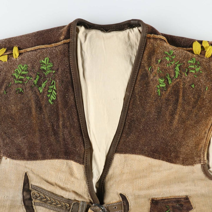 Herringbone Lace-Up Leather Vest, Men's Size L (approx.) unclear brown type Vintage Second Hand