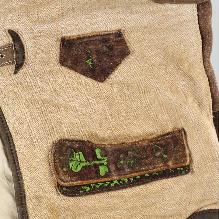 Herringbone Lace-Up Leather Vest, Men's Size L (approx.) unclear brown type Vintage Second Hand
