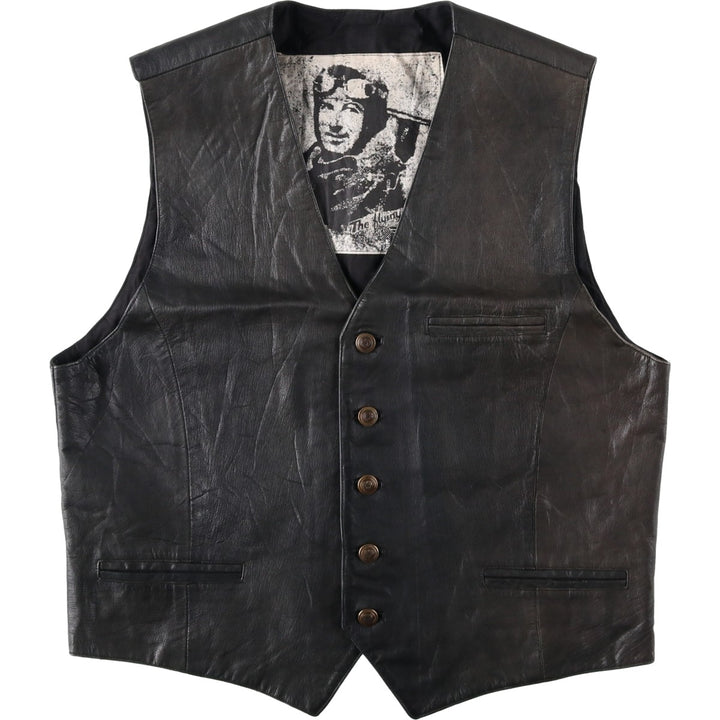 Leather vest, men's size L genuine leather black type Vintage Second Hand