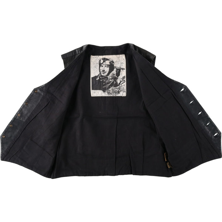 Leather vest, men's size L genuine leather black type Vintage Second Hand