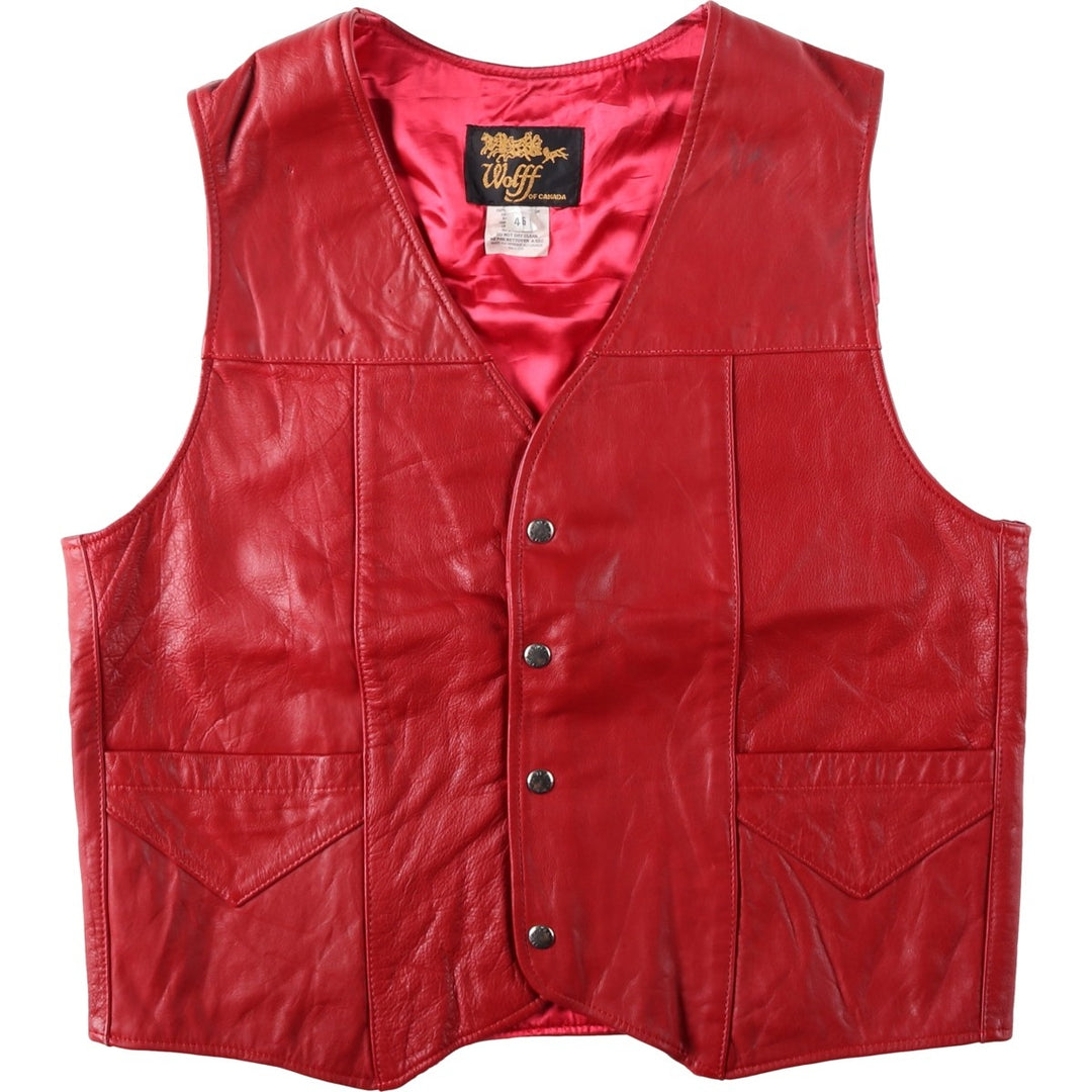 WOLFF OF CANADA Leather Vest, Made in Canada, Men's Size XL (approx.) genuine leather red type Vintage Second Hand