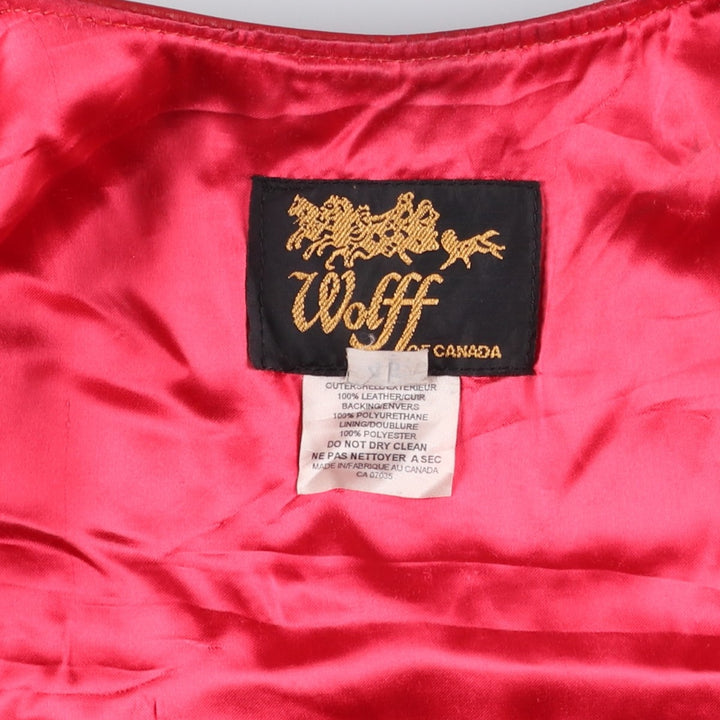 WOLFF OF CANADA Leather Vest, Made in Canada, Men's Size XL (approx.) genuine leather red type Vintage Second Hand