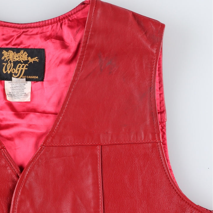 WOLFF OF CANADA Leather Vest, Made in Canada, Men's Size XL (approx.) genuine leather red type Vintage Second Hand