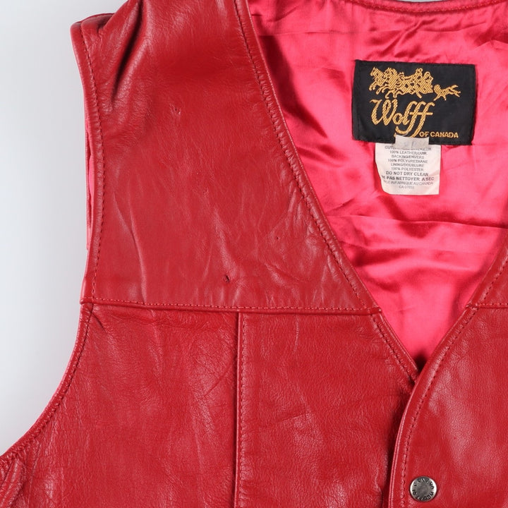 WOLFF OF CANADA Leather Vest, Made in Canada, Men's Size XL (approx.) genuine leather red type Vintage Second Hand
