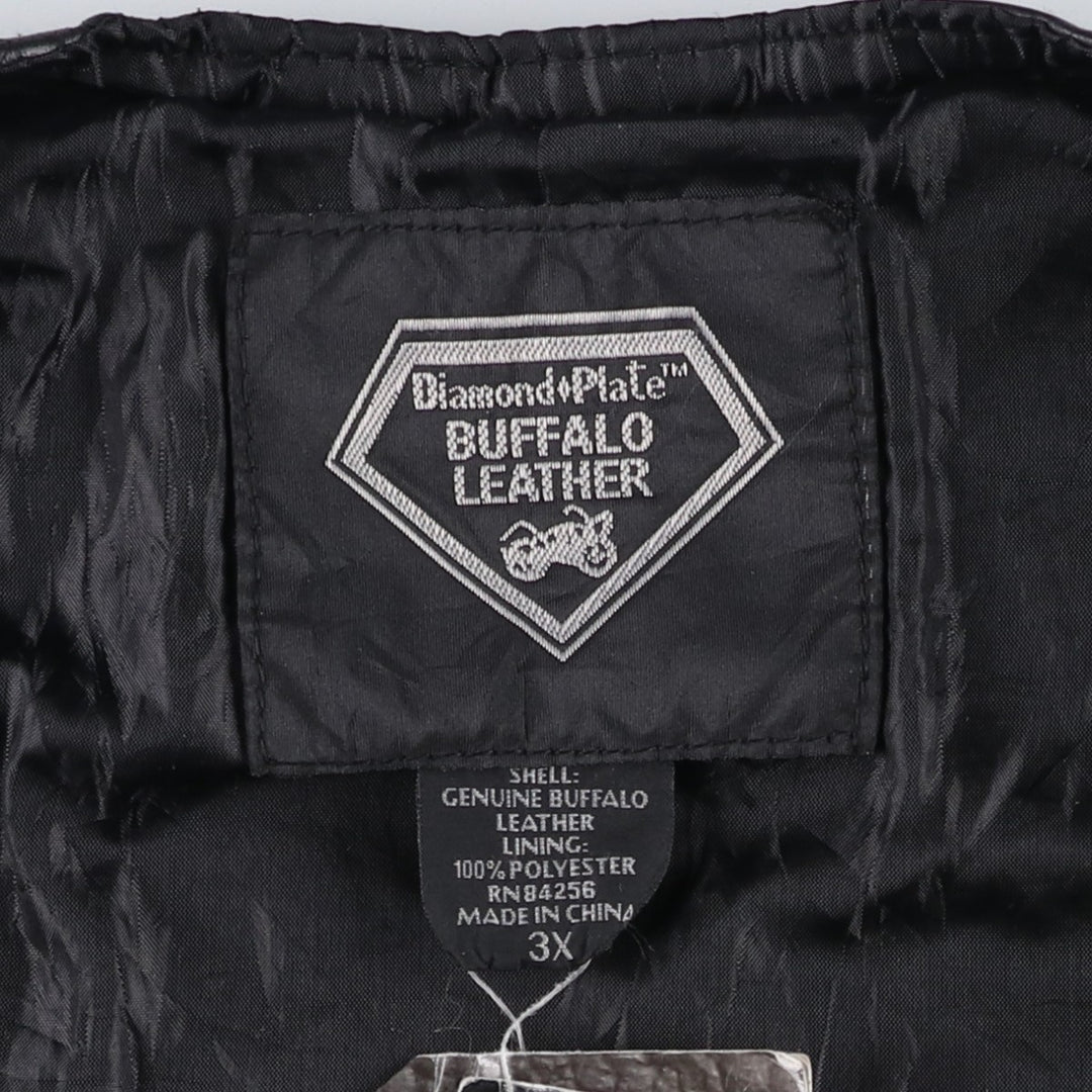 Deadstock Big Size Diamond Plate Buffalo Leather Vest with Stars and Stripes/Eagle Pattern, Lace-up, Men's XXXL Equivalent genuine leather black type Vintage Second Hand