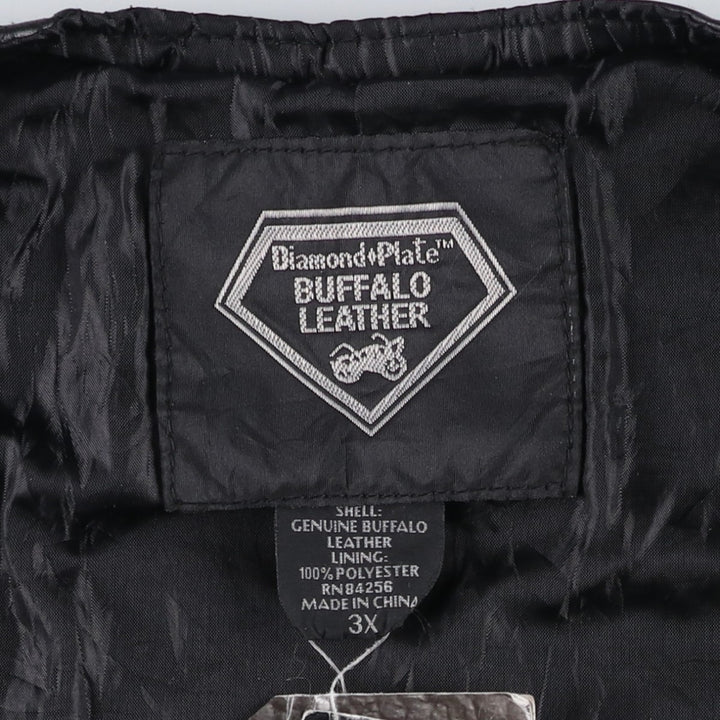 Deadstock Big Size Diamond Plate Buffalo Leather Vest with Stars and Stripes/Eagle Pattern, Lace-up, Men's XXXL Equivalent genuine leather black type Vintage Second Hand