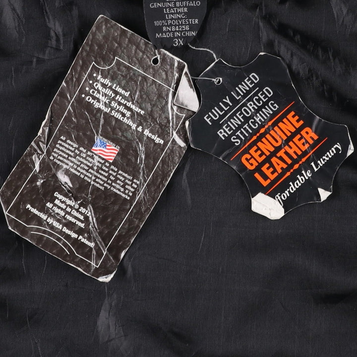 Deadstock Big Size Diamond Plate Buffalo Leather Vest with Stars and Stripes/Eagle Pattern, Lace-up, Men's XXXL Equivalent genuine leather black type Vintage Second Hand