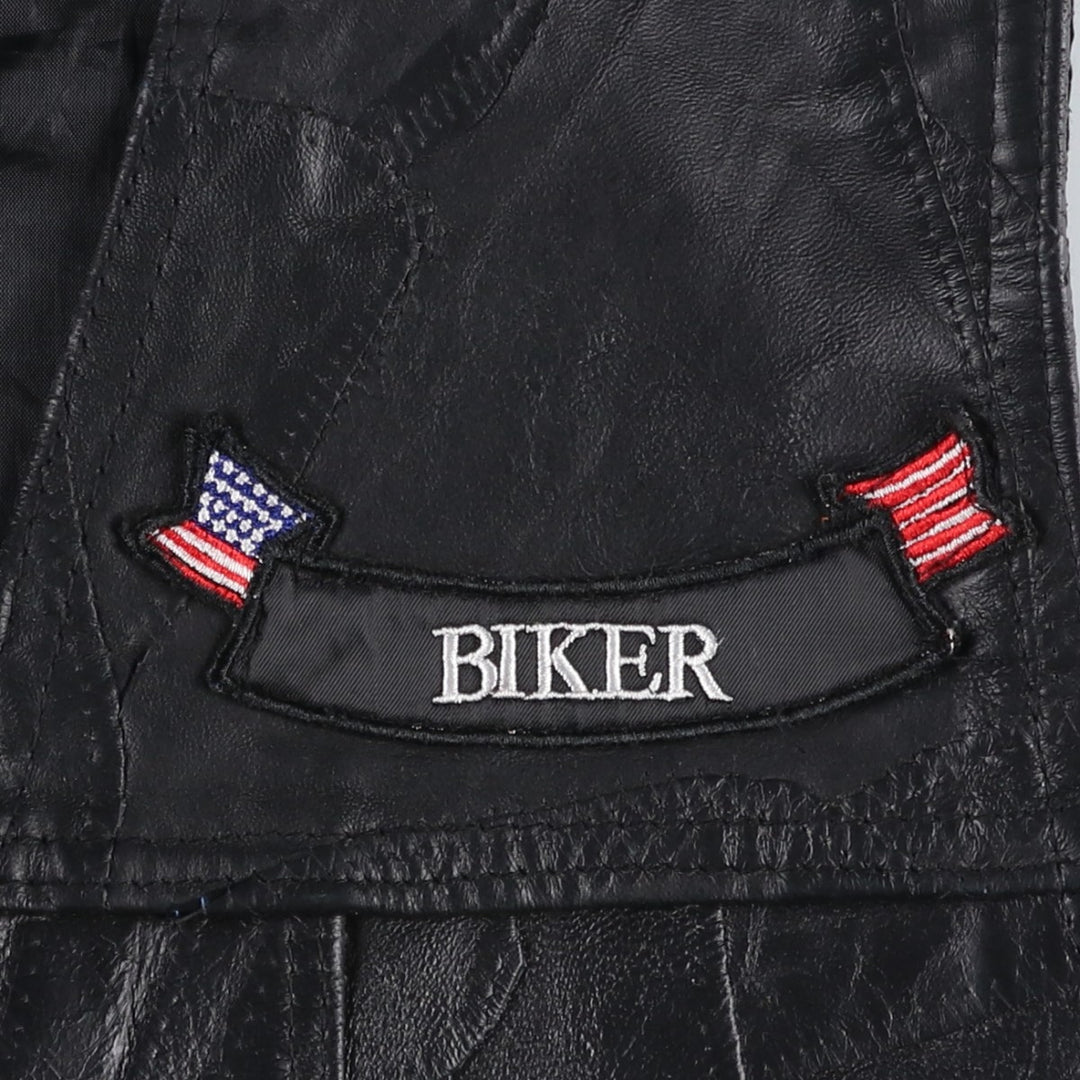 Deadstock Big Size Diamond Plate Buffalo Leather Vest with Stars and Stripes/Eagle Pattern, Lace-up, Men's XXXL Equivalent genuine leather black type Vintage Second Hand