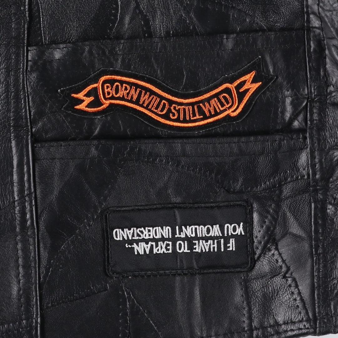 Deadstock Big Size Diamond Plate Buffalo Leather Vest with Stars and Stripes/Eagle Pattern, Lace-up, Men's XXXL Equivalent genuine leather black type Vintage Second Hand