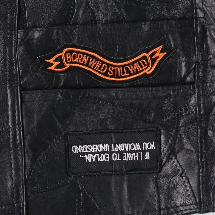 Deadstock Big Size Diamond Plate Buffalo Leather Vest with Stars and Stripes/Eagle Pattern, Lace-up, Men's XXXL Equivalent genuine leather black type Vintage Second Hand