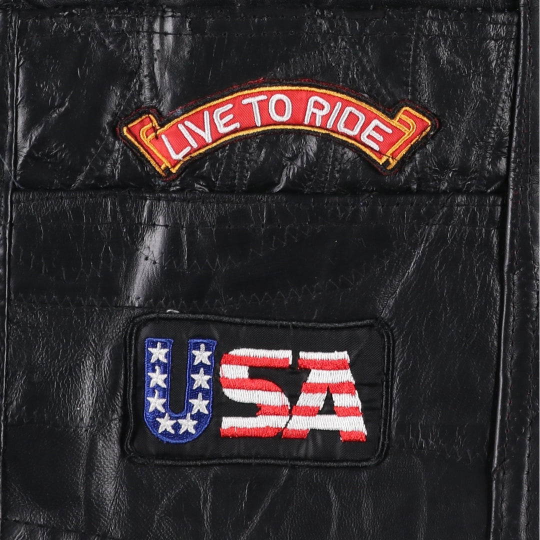 Deadstock Big Size Diamond Plate Buffalo Leather Vest with Stars and Stripes/Eagle Pattern, Lace-up, Men's XXXL Equivalent genuine leather black type Vintage Second Hand
