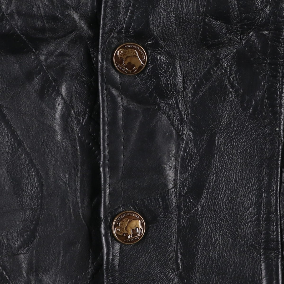 Deadstock Big Size Diamond Plate Buffalo Leather Vest with Stars and Stripes/Eagle Pattern, Lace-up, Men's XXXL Equivalent genuine leather black type Vintage Second Hand