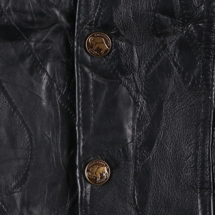 Deadstock Big Size Diamond Plate Buffalo Leather Vest with Stars and Stripes/Eagle Pattern, Lace-up, Men's XXXL Equivalent genuine leather black type Vintage Second Hand