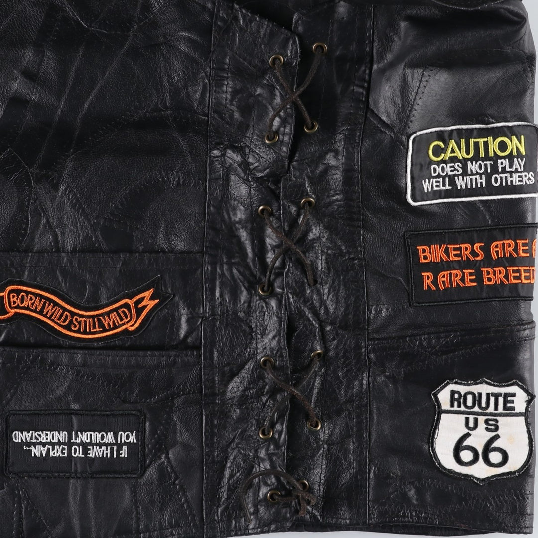 Deadstock Big Size Diamond Plate Buffalo Leather Vest with Stars and Stripes/Eagle Pattern, Lace-up, Men's XXXL Equivalent genuine leather black type Vintage Second Hand